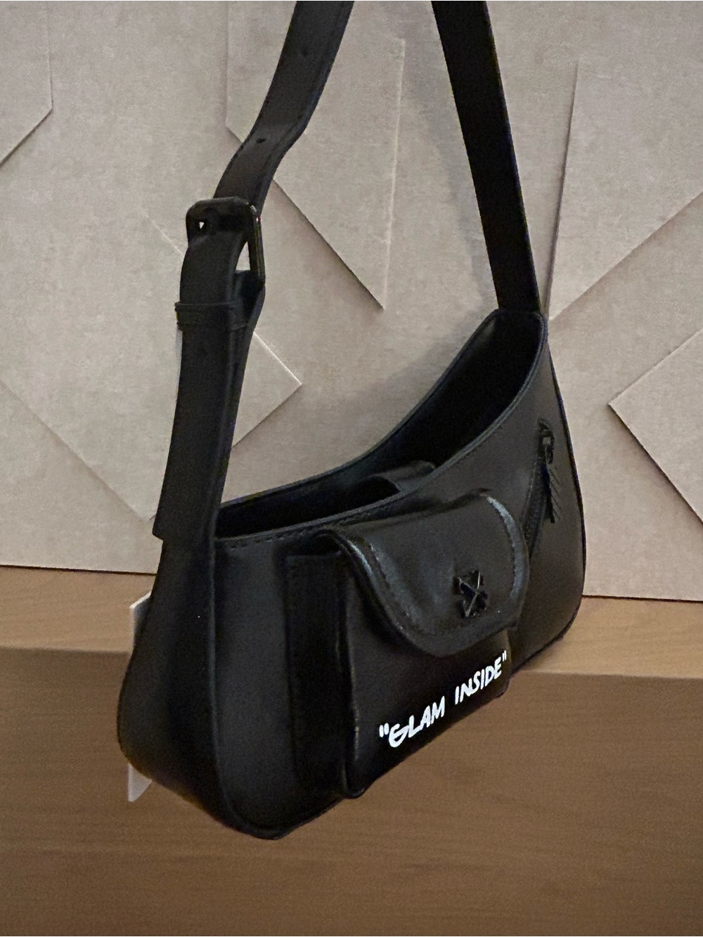 Off-White The Jitney Black Leather Shoulder Bag with White Text - Picture 10 of 16